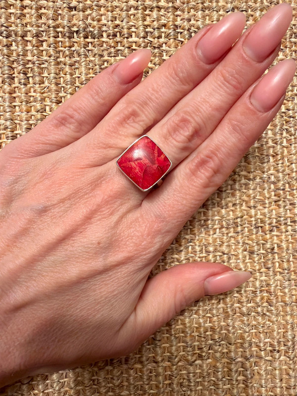 Sponge coral silver ring, size P, new #45