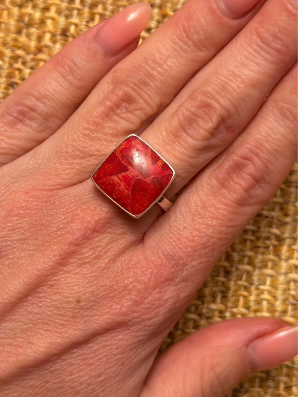 Sponge coral silver ring, size P, new #45