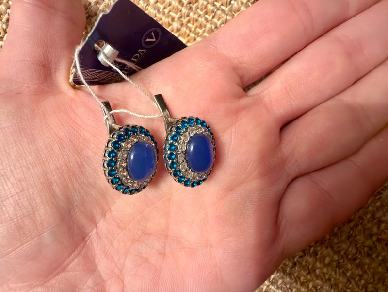 New Natural Agate & Sterling Silver 925 Jewelry Earrings