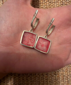 Stunning Square Coral Silver Earrings