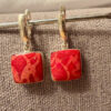 Stunning Square Coral Silver Earrings