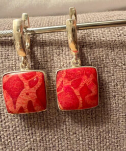 Stunning Square Coral Silver Earrings