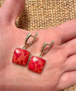 Stunning Square Coral Silver Earrings