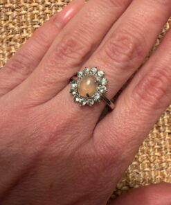 925 sterling silver ring with natural beryl and opal, new, size P #47