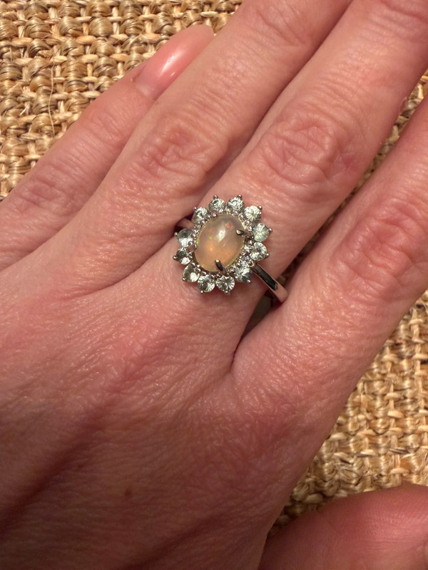 925 sterling silver ring with natural beryl and opal, new, size P #47