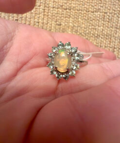925 sterling silver ring with natural beryl and opal, new, size P #47