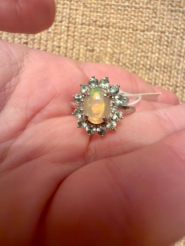 925 sterling silver ring with natural beryl and opal, new, size P #47