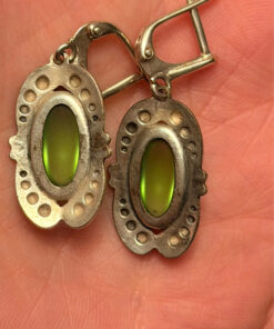 Vintage Soviet silver earrings with natural peridot#50