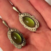 Vintage Soviet silver earrings with natural peridot#50