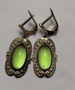 Vintage Soviet silver earrings with natural peridot