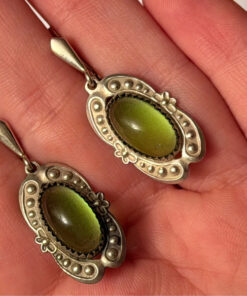 Vintage Soviet silver earrings with natural peridot#50