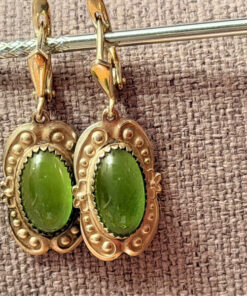 Vintage Soviet silver earrings with natural peridot