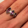 Incredibly beautiful new silver ring with three amethysts, size L (50).