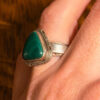 Antique silver ring with natural malachite, triangle shape, size m#18