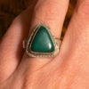Antique silver ring with natural malachite, triangle shape, size m#18