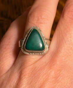 Antique silver ring with natural malachite, triangle shape, size m#18