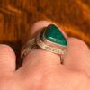 Antique silver ring with natural malachite, triangle shape, size m#18