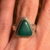 Antique silver ring with natural malachite, triangle shape, size m#18