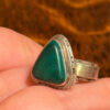 Antique silver ring with natural malachite, triangle shape, size m#18
