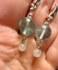 Silver earrings with Morganite and natural rose quartz #29