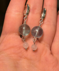 Silver earrings with Morganite and natural rose quartz
