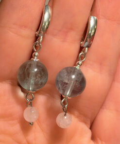 Silver earrings with Morganite and natural rose quartz #29
