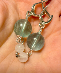Silver earrings with Morganite and natural rose quartz