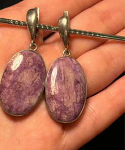 Massive vintage silver earrings with natural rhodolite#23