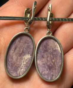 Massive vintage silver earrings with natural rhodolite