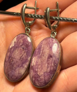 Massive vintage silver earrings with natural rhodolite#23
