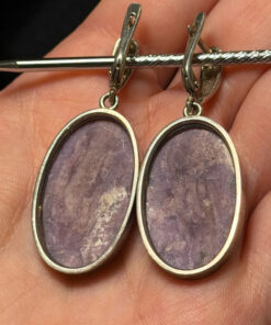 Massive vintage silver earrings with natural rhodolite