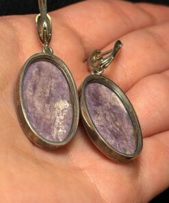 Massive vintage silver earrings with natural rhodolite