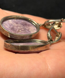 Massive vintage silver earrings with natural rhodolite
