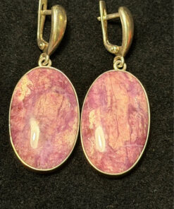 Massive vintage silver earrings with natural rhodolite