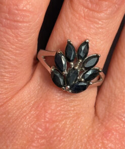 A stunning silver ring with deep blue natural sapphires, size N  #51.