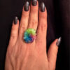 Amazing Natural Solar Crystal Quartz Sterling silver ring size N, Rainbow