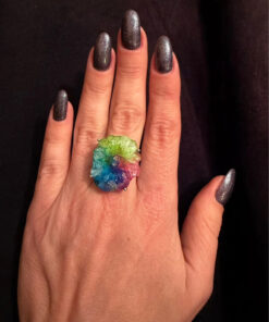 Amazing Natural Solar Crystal Quartz Sterling silver ring size N, Rainbow