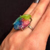 Amazing Natural Solar Crystal Quartz Sterling silver ring size N, Rainbow