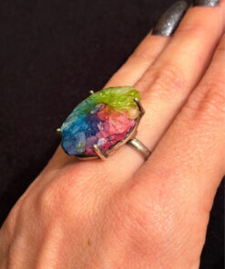 Amazing Natural Solar Crystal Quartz Sterling silver ring size N, Rainbow