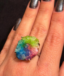 Amazing Natural Solar Crystal Quartz Sterling silver ring size N, Rainbow