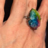 Amazing Natural Solar Crystal Quartz Sterling silver ring size N, Rainbow