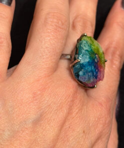 Amazing Natural Solar Crystal Quartz Sterling silver ring size N, Rainbow