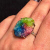 Amazing Natural Solar Crystal Quartz Sterling silver ring size N, Rainbow