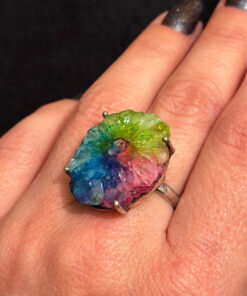 Amazing Natural Solar Crystal Quartz Sterling silver ring size N, Rainbow
