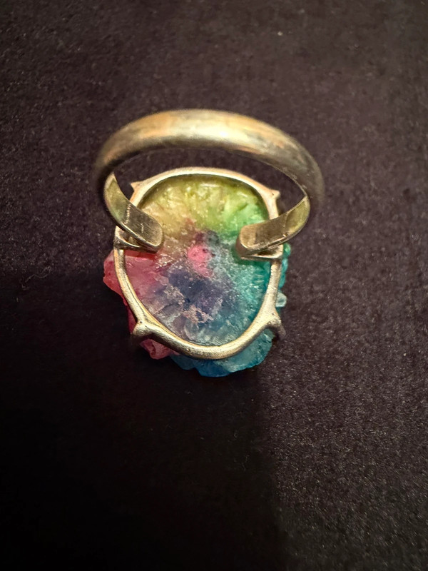 Amazing Natural Solar Crystal Quartz Sterling silver ring size N, Rainbow