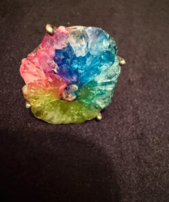 Amazing Natural Solar Crystal Quartz Sterling silver ring size N, Rainbow