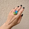 Amazing Natural Solar Crystal Quartz Sterling silver ring size N, Rainbow
