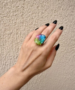 Amazing Natural Solar Crystal Quartz Sterling silver ring size N, Rainbow
