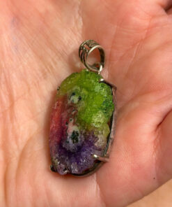 Amazing Natural Solar Crystal Quartz Sterling silver pendant, Rainbow Solar Quartz