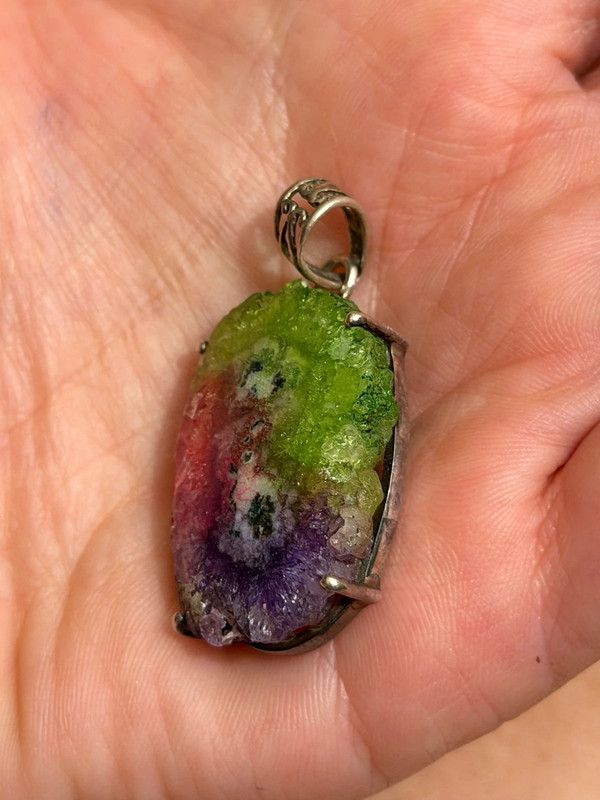 Amazing Natural Solar Crystal Quartz Sterling silver pendant, Rainbow Solar Quartz